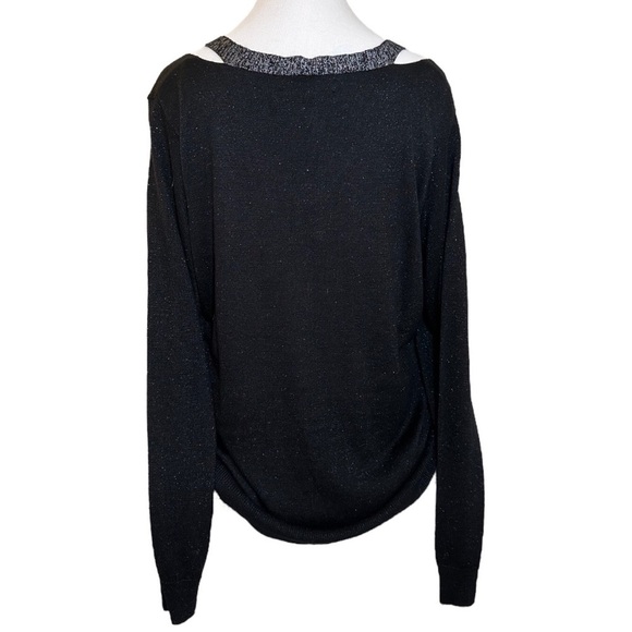 JOSEPH A. Black & Silver V-Neck Sweater Accented with a Silver Metallic Cut-Out - Picture 3 of 9